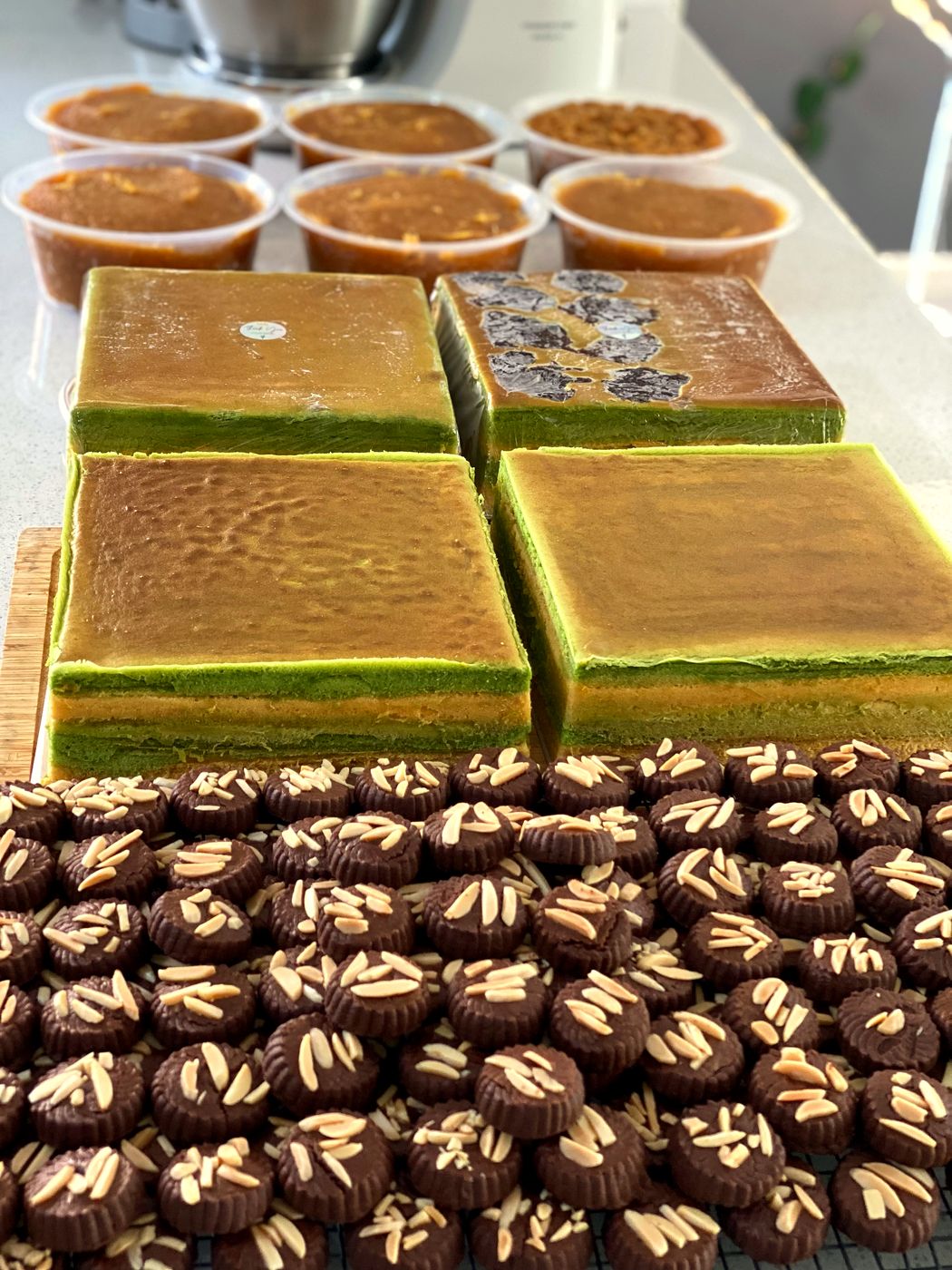 Pandan kueh lapis and chocolate cookies for a September pick-up.