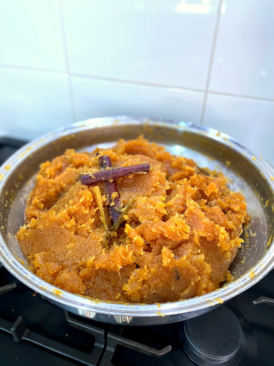 Pineapple paste on the stove, made in-house for the pineapple tarts.