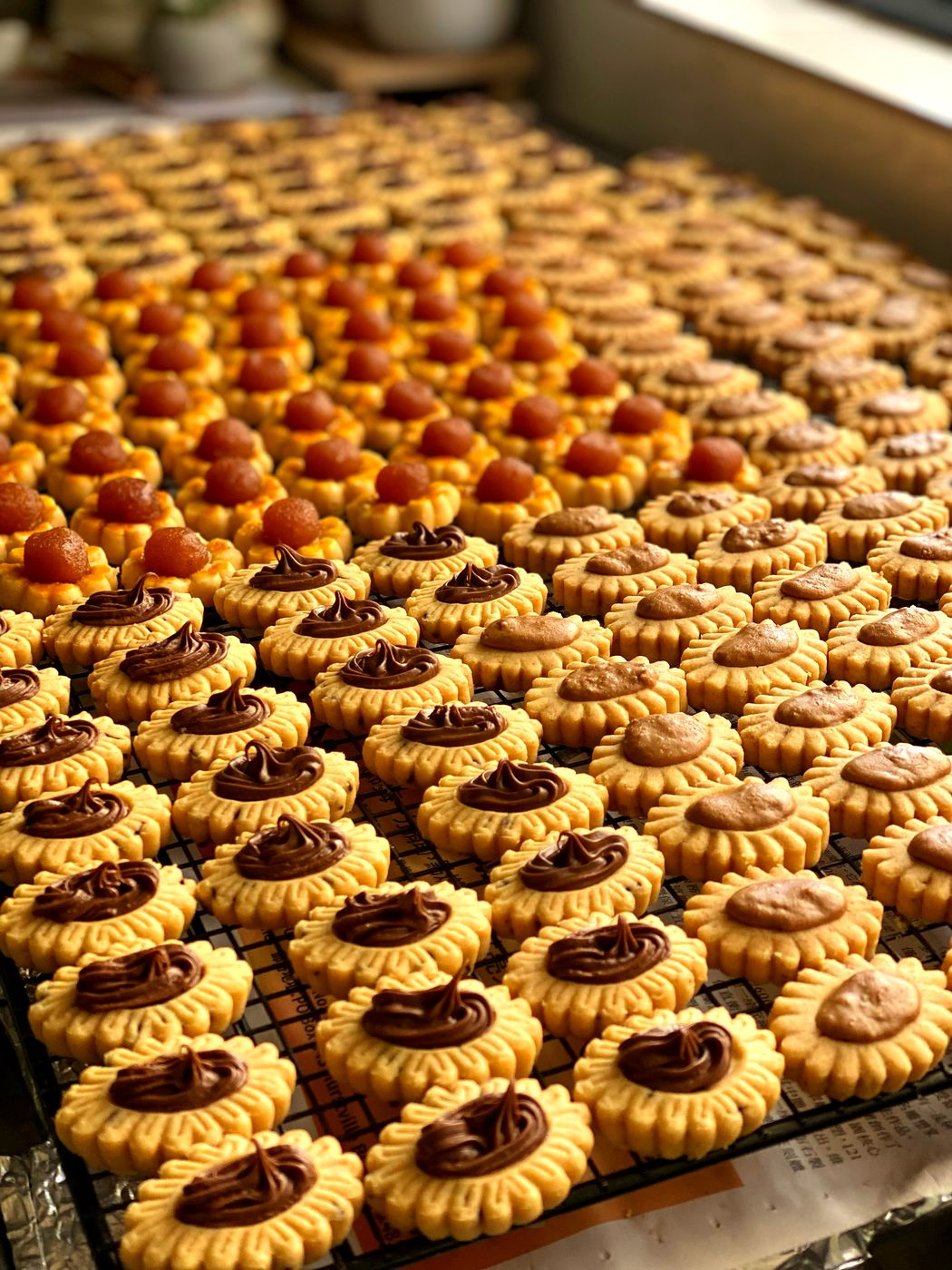 Trays of tarts lined up for the Diwali batch.